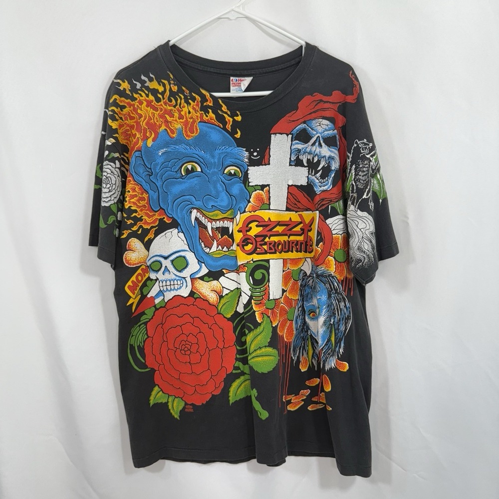 1992 Vintage AOP Original Ozzy‎ Osbourne Tattoos Concert Shirt Hanes Sz XL/TG